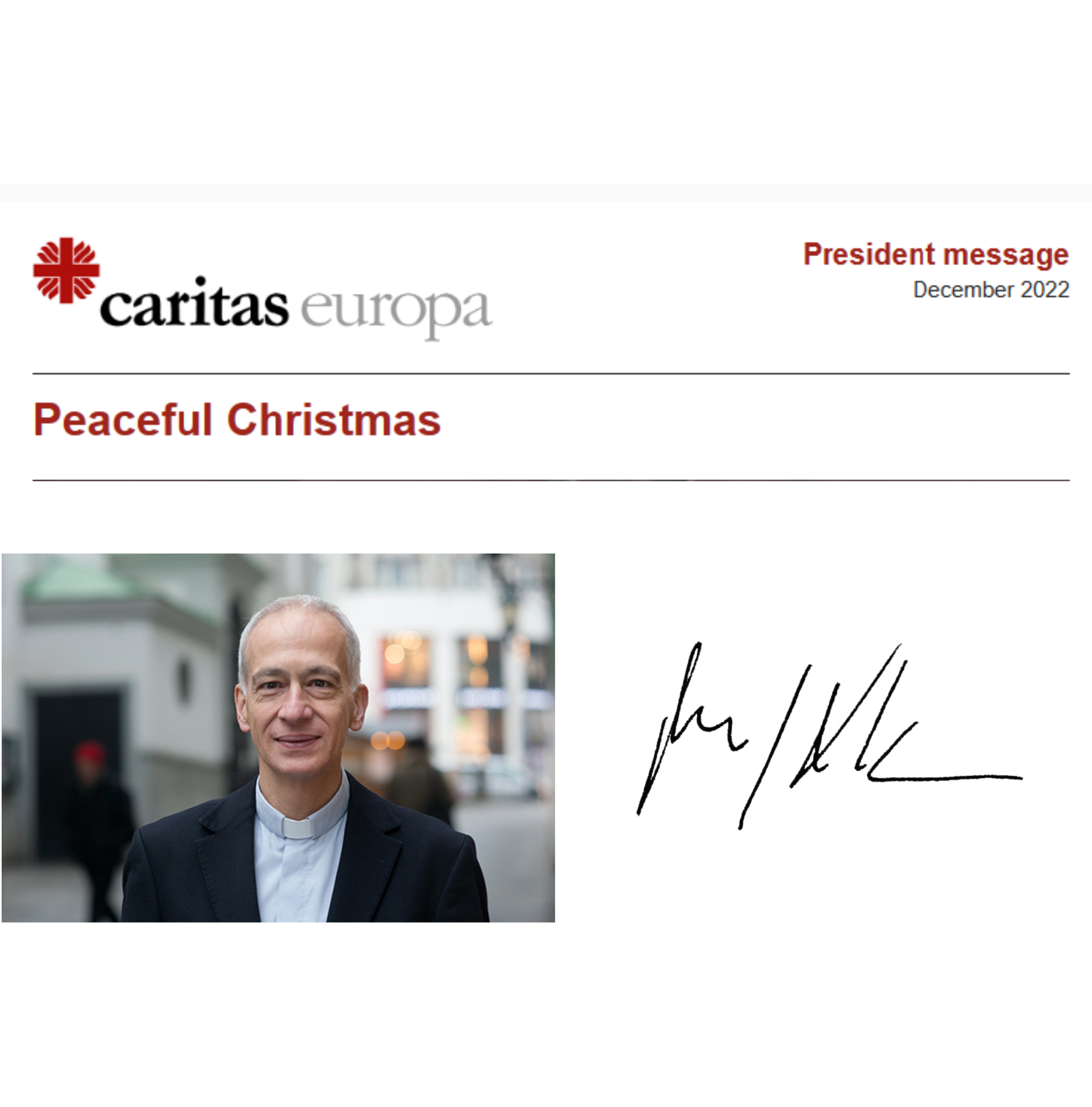 Crăciun Pașnic - Mesaj de la Președintele Caritas Europa